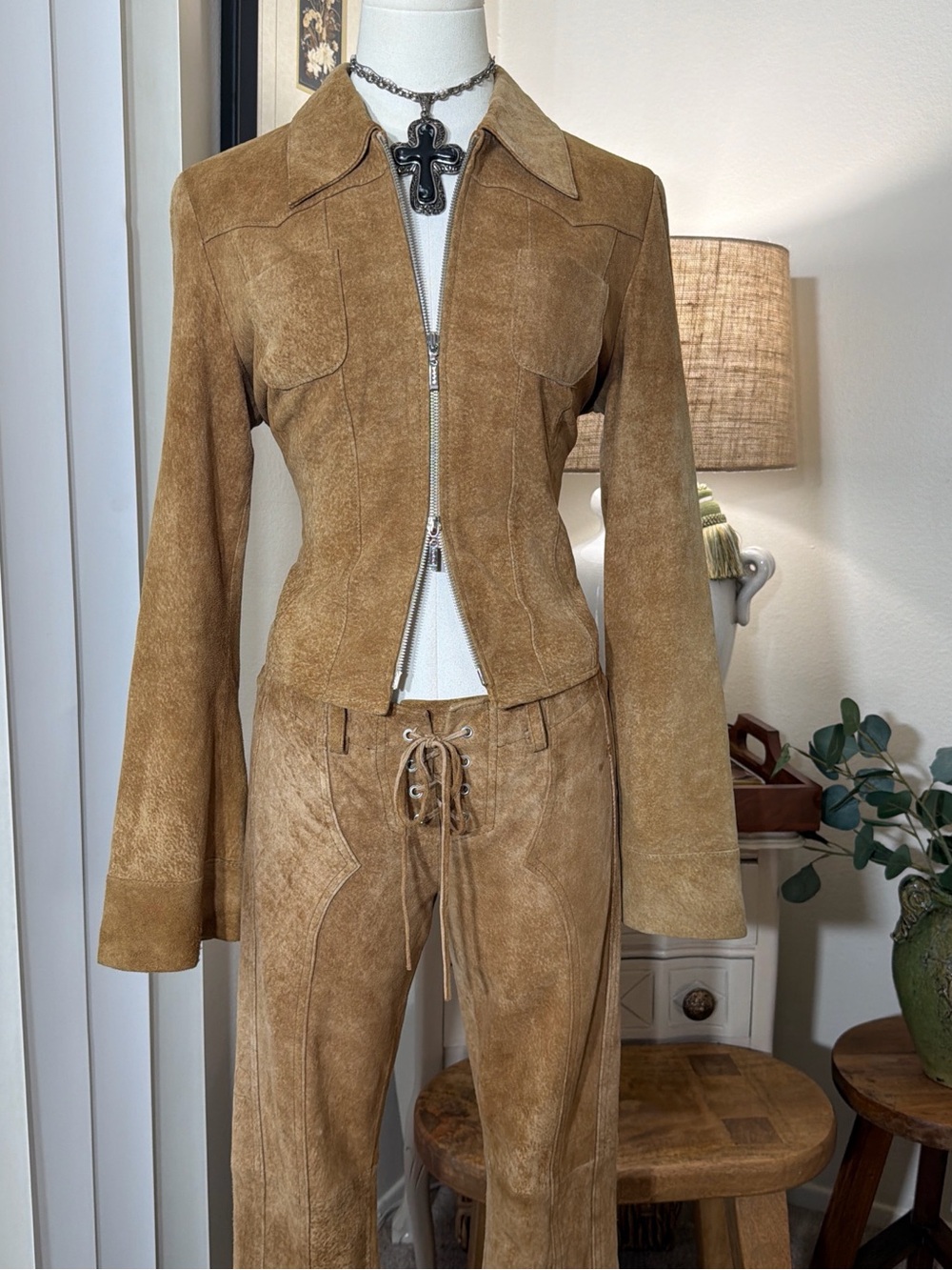 Bebe Leather Suede Jacket Pants Two Piece Ser - Picture 2 of 8